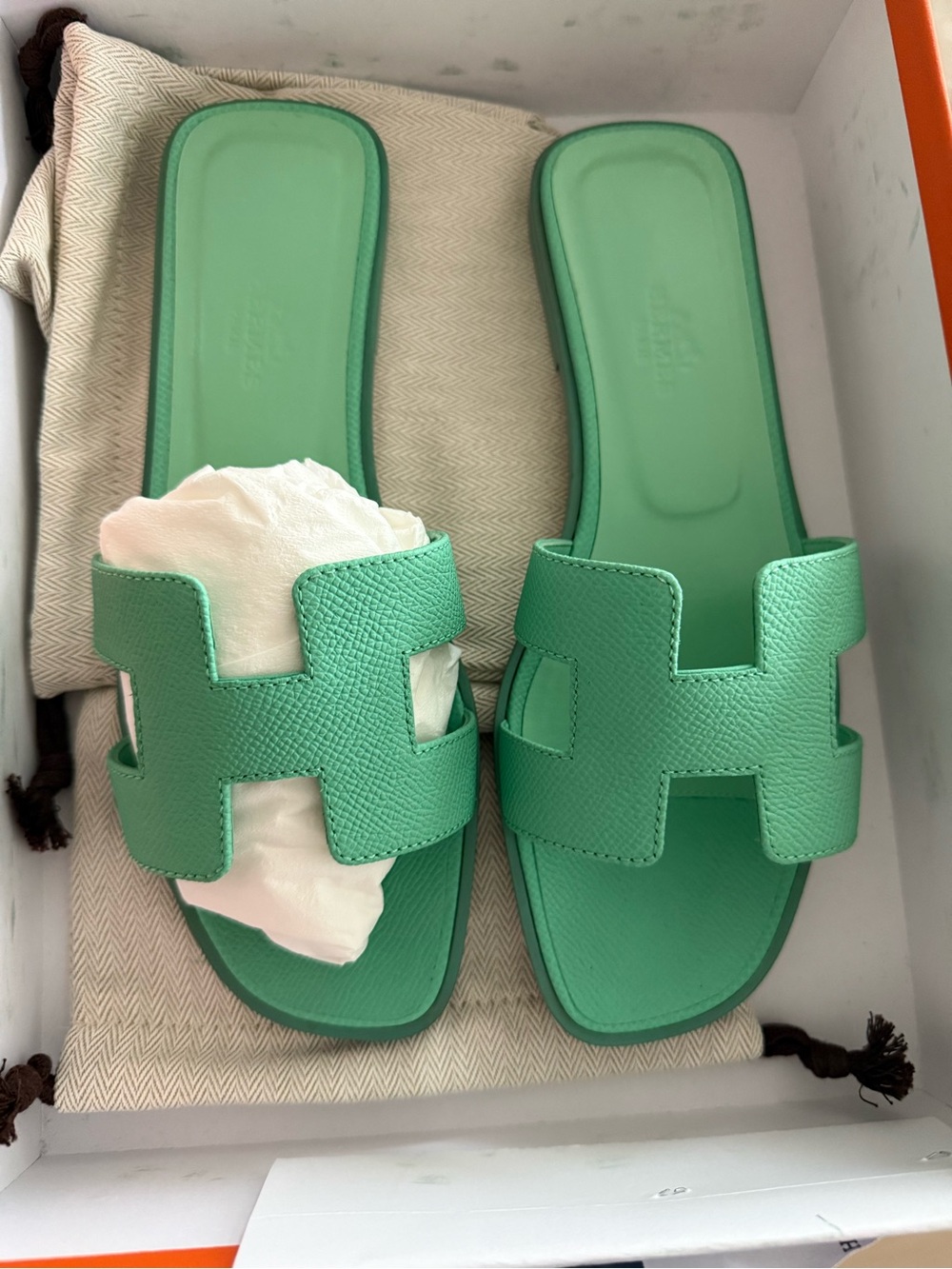 Authentic NWT Hermes Green Oran Slide Sandals